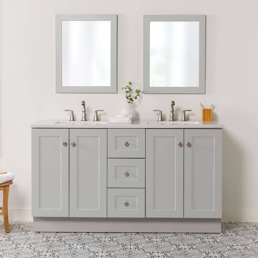 Glacier Bay Bannister 61 in. Double Sink Pearl Gray Bath Vanity with Granite-Look White Cultured Marble Top (Assembled) BA60P2-PG - The Home Depot added by Jayme Weaver