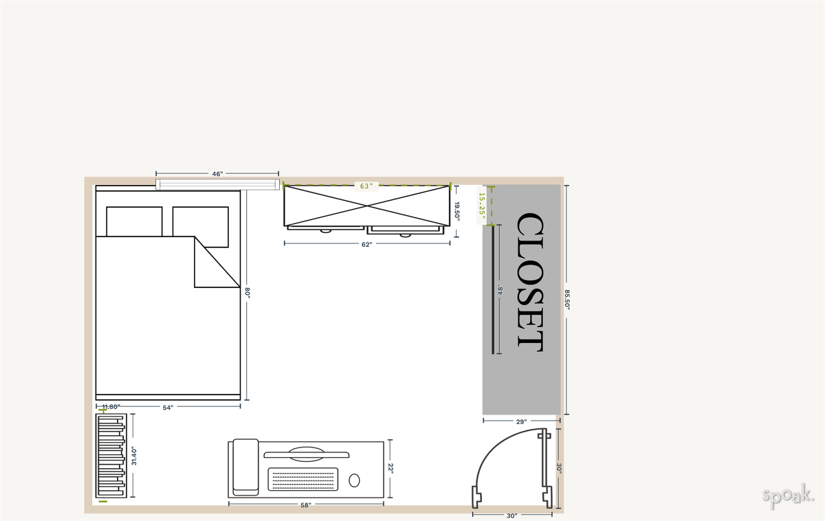 Primary Bedroom Floor Plan designed by Elizabeth Blythe