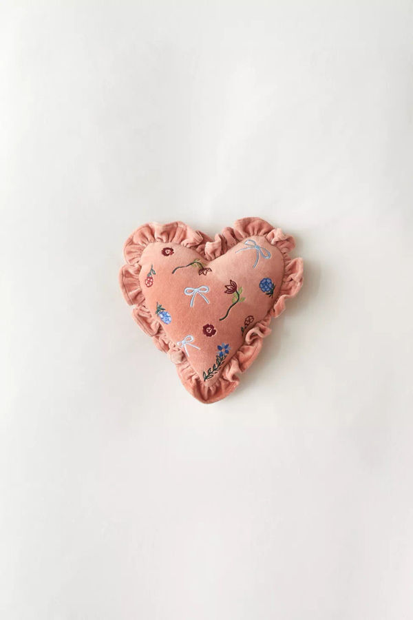Embroidered Ruffle Heart Velvet Throw Pillow added by Kellie Yeck