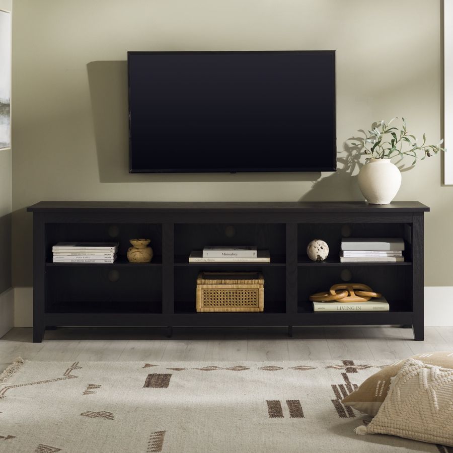 Woven Paths Open Storage TV Stand for TVs up to 80", Black - Walmart.com added by Jada Williams