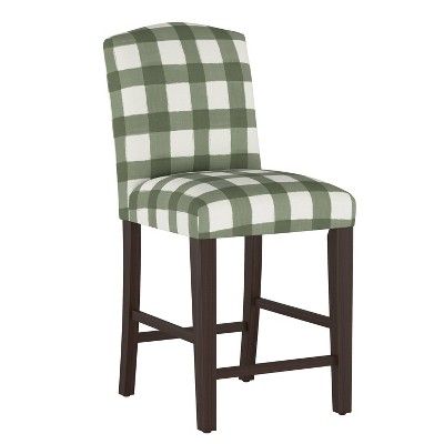 Skyline Furniture Alex Camel Back Counter Height Barstool Buffalo Sage: Upholstered, Rubberwood Frame, Plaid Pattern added by Jamie Moon