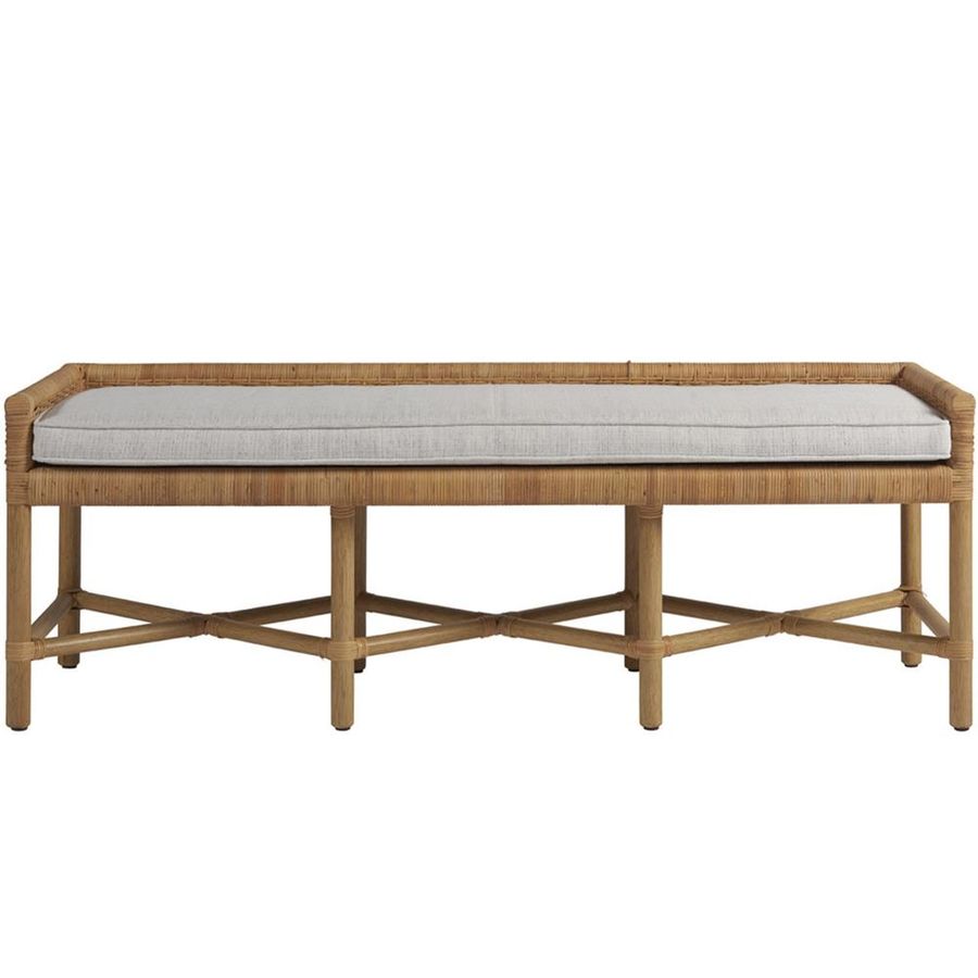 Sam Coastal Beach White Upholstered Wicker Rattan Bench added by Courtney Brennan
