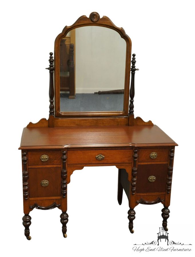 VINTAGE ANTIQUE Traditional Style 46" Walnut Vanity w. Mirror 1231 added by Marlana Bevan