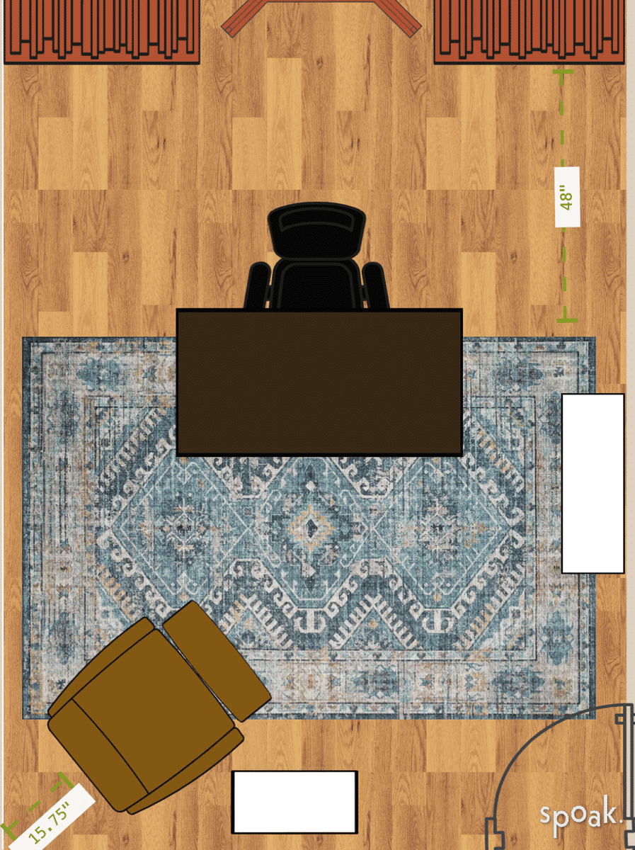 Rectanglar Living + Dining Room Floor Plan designed by Sophie DeMesse
