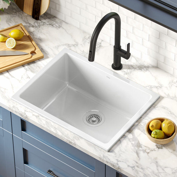 KRAUS Turino™ 24" L Drop-In Undermount Fireclay Single Bowl Kitchen Sink with Thick Mounting Deck in Gloss White added by Sarah Jackson