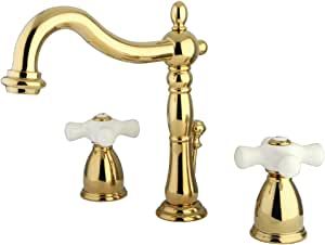 Kingston Brass KB1972PX Heritage Widespread Lavatory Faucet with Porcelain Cross Handle, Polished Brass added by Spoak Member