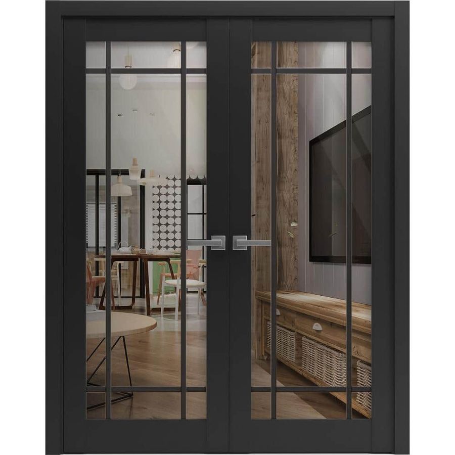 Sartodoors 72 in. x 80 in. 2 Panel Black Matte Finished Solid Wood Sliding Door with Hardware LUCIA2266DD-BLK-72 - The Home Depot added by HELEN SALGADO