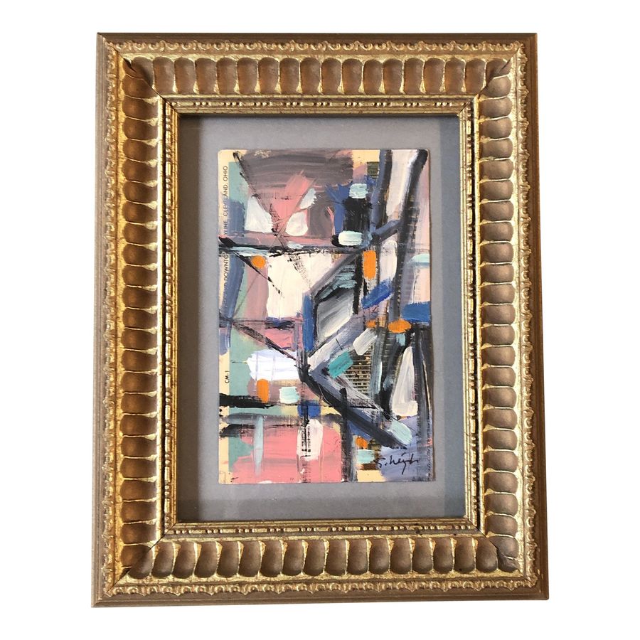 Original Stephen Heigh Small Contemporary Abstract Painting “Bridge’ Framed added by Dana Goldsmith