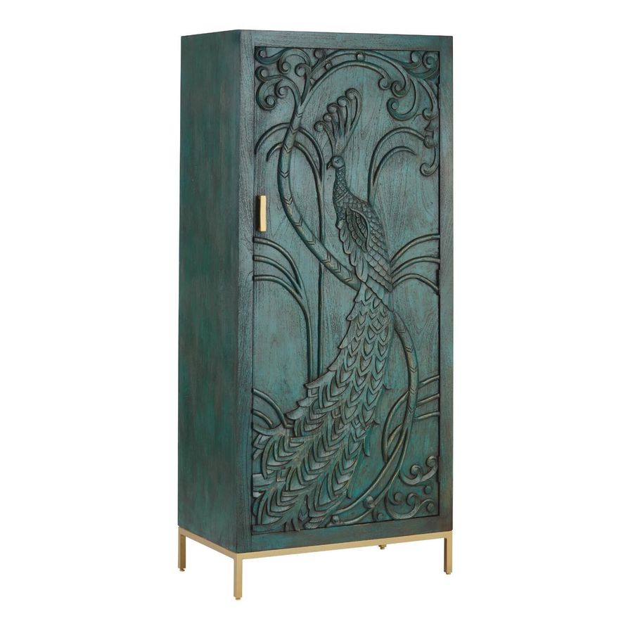 CRAFT Teal Carved Wood Peacock Storage Cabinet - World Market added by Kate Lynn Nemett
