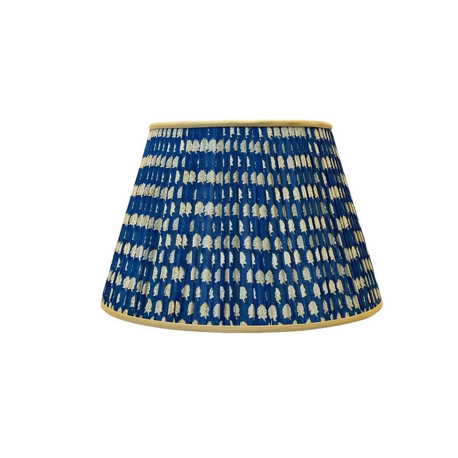 Navy Block Print Lampshade with Gold Trim added by Annie Ehrmann