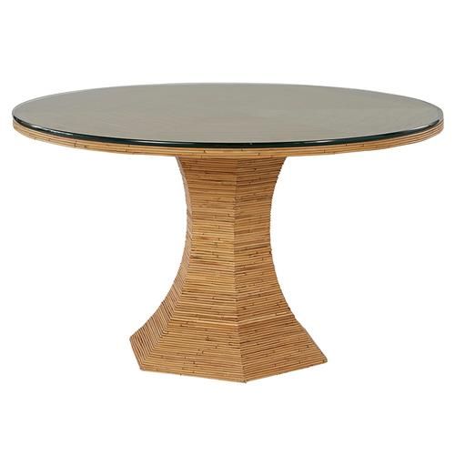 Andi Coastal Beach Brown Rattan Glass Top Round Dining Table - 54"W added by Kirsten Rauffer