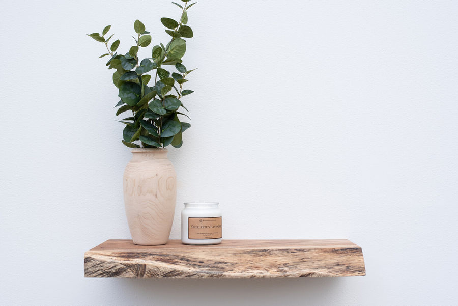 Live Edge Monkey Pod Floating Shelf and Sheppard Bracket — Radford Pines & Co. added by Hunter Hodges