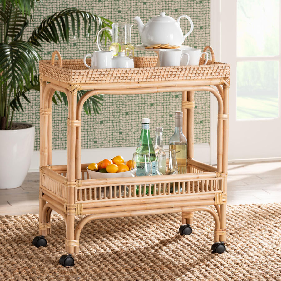 Bay Isle Home™ Spahn Rattan Wood Bar Cart & Reviews | Wayfair added by Tori Paide