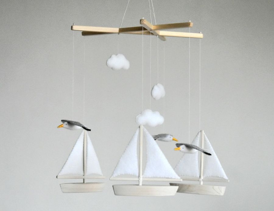 Ocean Baby Mobile, Seagulls Flying Around Sailing Boats, Ship Mobile, Sea Mobile, Nursery Decor, Baby Room Decoration, Baby Shower Gift - Etsy added by Garland Malooly