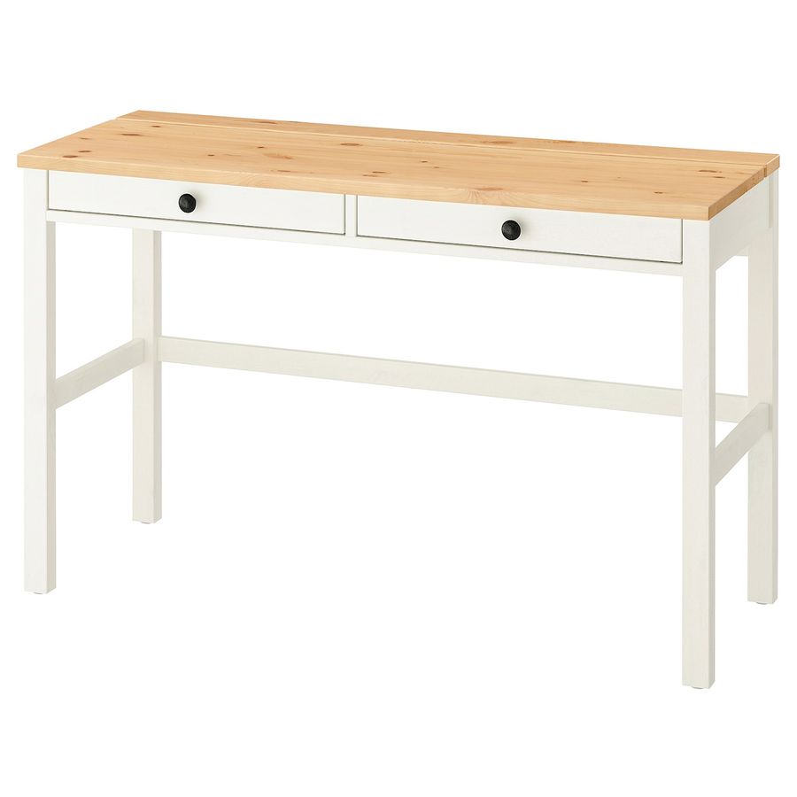 HEMNES Desk with 2 drawers, white stain/light brown, 471/4x181/2" - IKEA added by Madeline Wood