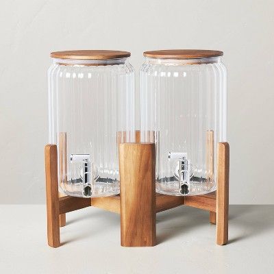 3gal Ribbed Clear Plastic Double Beverage Dispenser with Stand & Wood Lid - Hearth & Hand™ with Magnolia added by Lissa Novak