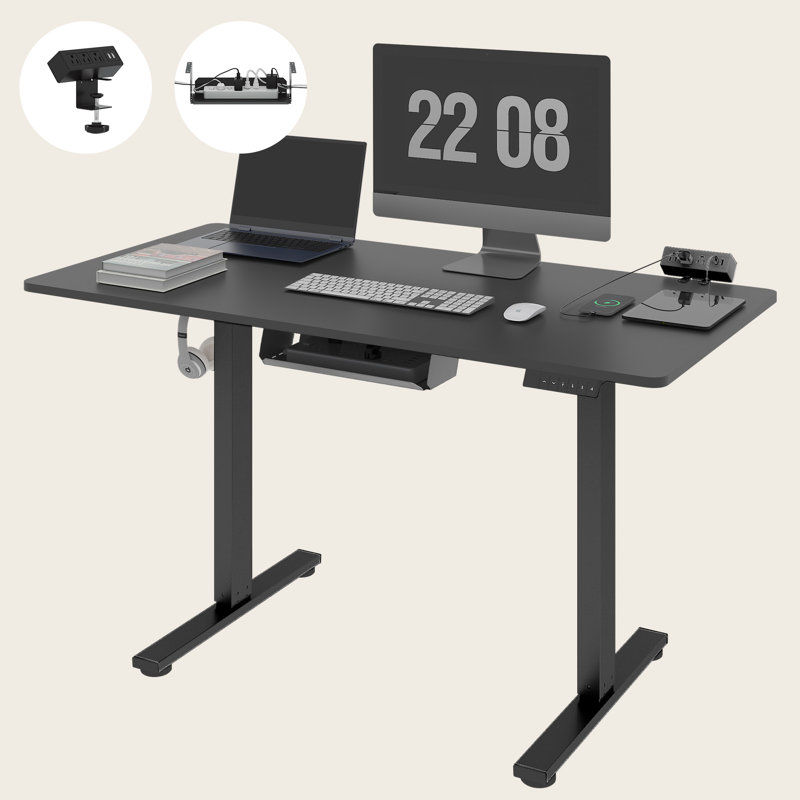 The Twillery Co.® Mancheer Home Office Height Adjustable Standing Desk with USB Ports and Cable Management Tray & Reviews | Wayfair added by sallie tyler
