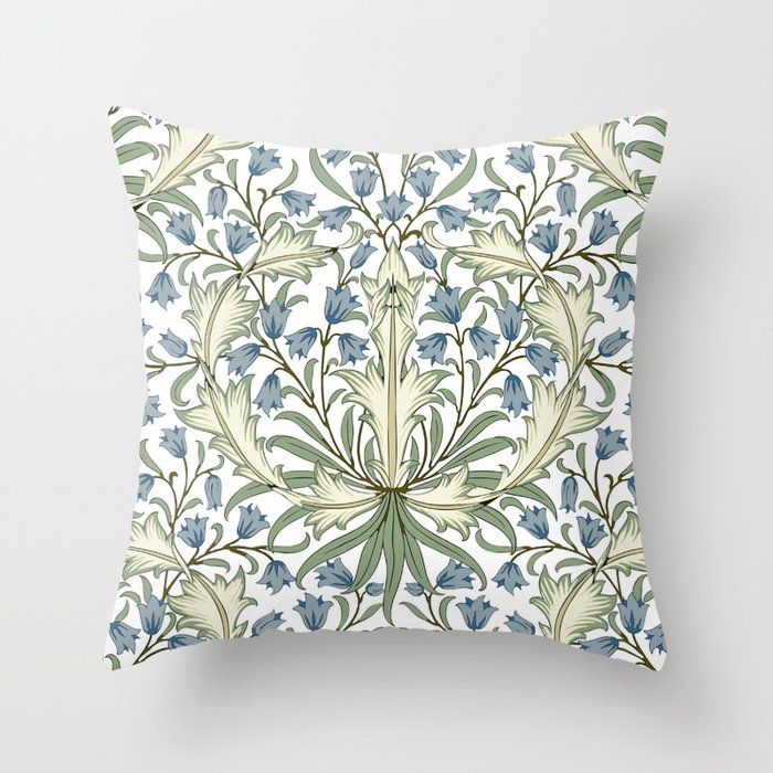 William Morris Vintage Bluebell Floral Blue Green & White  Throw Pillow by Archipelago, 20x20 with Insert added by Kate Lynn Nemett