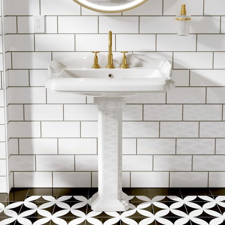Hanikes 23 in. White Vitreous China Rectangular Pedestal Bathroom Sink With Overflow DES02 - The Home Depot added by Emma Ingalls