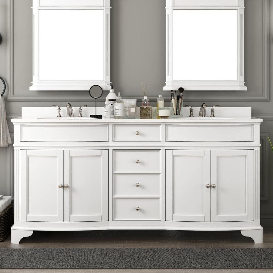Home Decorators Collection Terryn 72 in. W x 20 in. D x 35 in. H Double Sink Freestanding Bath Vanity in White with White Engineered Stone Top TJ-TNV7220WH - The Home Depot added by Kelly Ogilvie