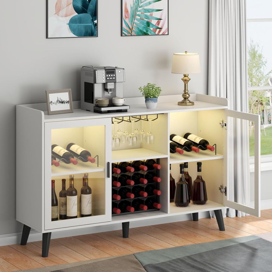 Amazon.com: Loomie Wine Bar Cabinet with LED Light, Home Coffee Cabinet with Wine Rack and Glass Holder, Kitchen Buffet Sideboard W Storage Shelf, Freestanding Liquor Cabinet for Living Room, Dining Room (White) : Home & Kitchen added by Belinda McClendon