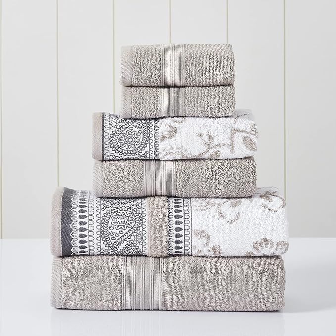 Modern Threads 6 Piece Set, 2 Bath Towels, 2 Hand Towels, 2 Washcloths Yarn Dyed Jacquard/Solid Towel Set Ophelia Fawn added by KATHERINE ECK