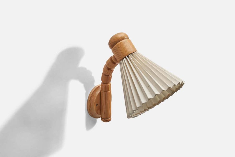 Solbackens Svarveri, Adjustable Wall Lights, Pine, Fabric, Sweden, 1970s added by Rebecca White