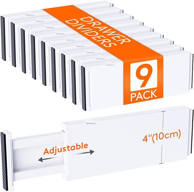 Lifewit 9 Pack Drawer Dividers 4" High, 11-17" Adjustable Drawer Organizers for Clothes, Expandable Dresser Separators in Bedroom/Bathroom/Kitchen/Fridge/Office Organization and Storage, White added by Rachel Fedorov