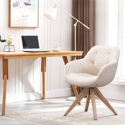 Upholstered Swivel Dining ArmChair Beige -Kinwell added by Where The Heart Is Designs