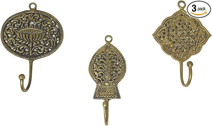 3 Wall Hooks- Decorative Wall Hooks- Brass Wall Hooks-Shabby Chic- Key Hooks Holder- Coat Rack Wall Mount- Gold Wall Hooks- Vintage Wall Hooks- Coat Hooks- Gold Hooks added by Rachel Fedorov