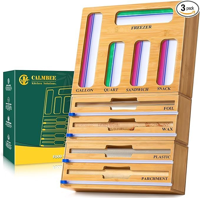 Calmbee 9-in-1 Bamboo Foil and Plastic Wrap Organizer with Cutter, Sandwich, Snack Size added by Rachel Fedorov