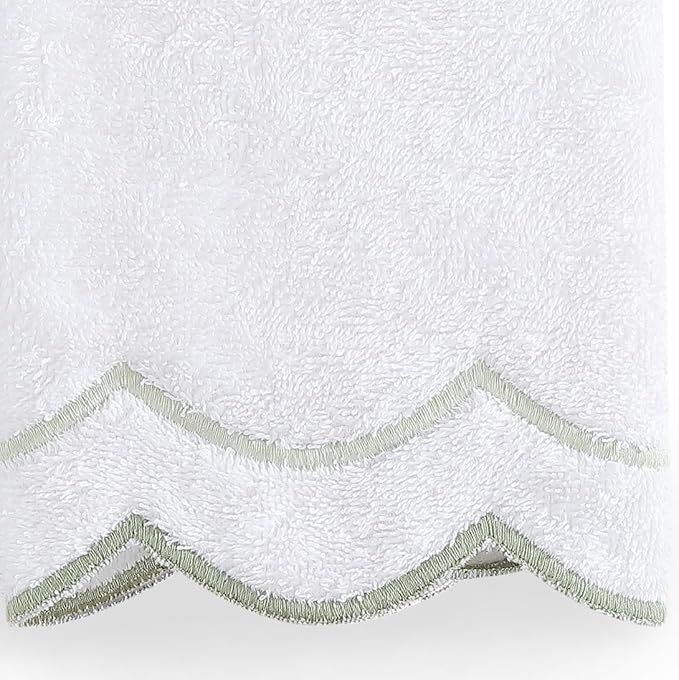 Peri Home 100% Cotton Hand Towel for Bathroom, Embroidered, Soft & Absorbent, 500 GSM, 1 Piece, 16" x 27", White with Sage Scallop added by sallie tyler