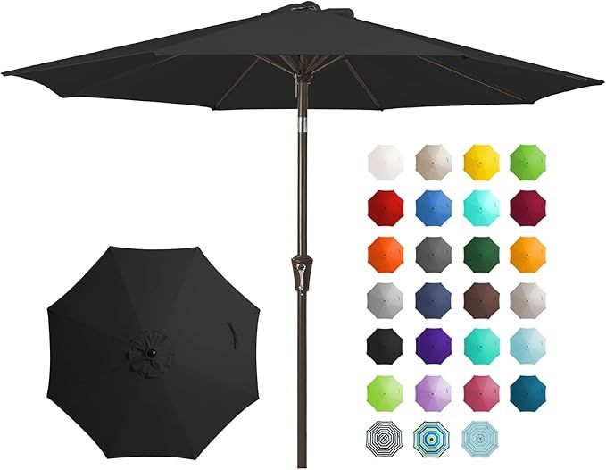 JEAREY 9FT Outdoor Patio Umbrella Outdoor Table Umbrella with Push Button Tilt and Crank, Market Umbrella 8 Sturdy Ribs UV Protection Waterproof for Garden, Deck, Backyard, Pool (Black) added by Erica Ramon