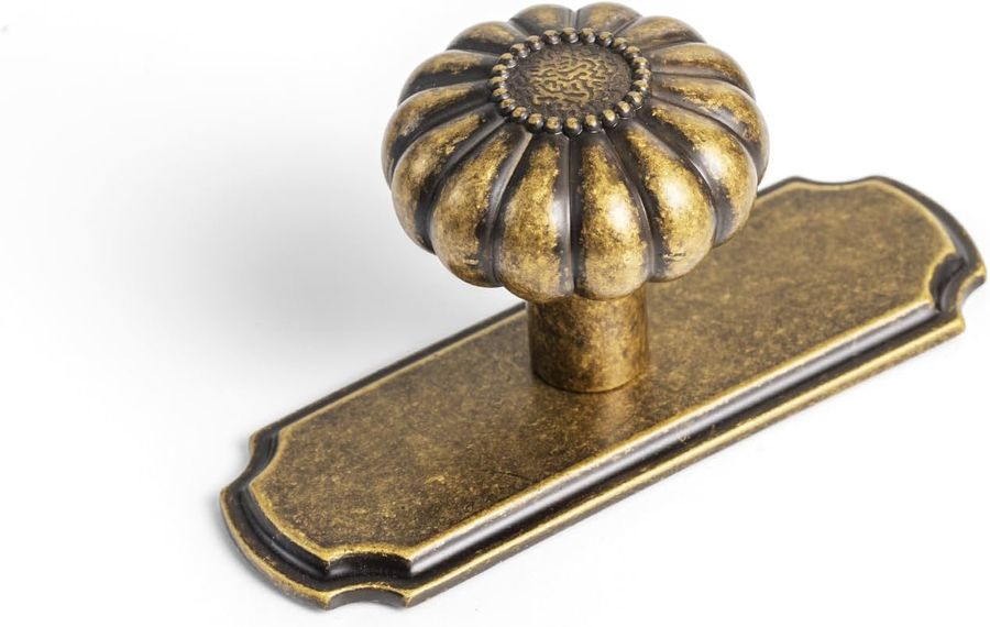 Set of 6 - Elegant Vintage Bloom Antique Brass Cabinet Knobs with Backplate, Drawer Pulls for Kitchen, Dresser Cabinet Hardware for Bedroom, 1-1/4 Inches Diameter Handles added by Daniela Flores