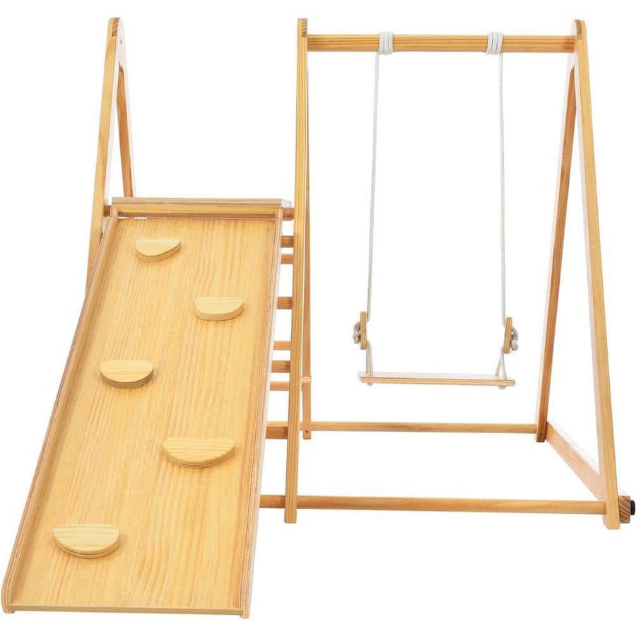 Wood Indoor Swing Set with Rock Climb Ramp for Toddlers LN20232279 - The Home Depot added by Trinity Clay