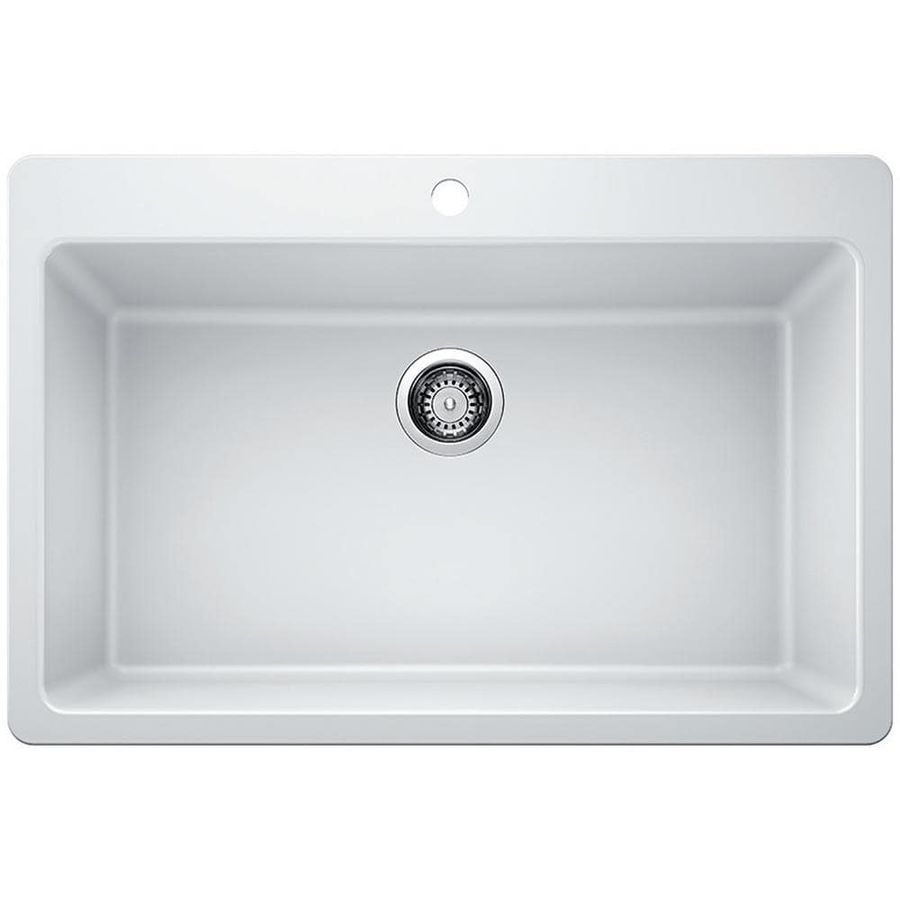 Glacier Bay Drop-in/Undermount Granite Composite 33 in. Single Bowl Kitchen Sink in White 442801 - The Home Depot added by HELEN SALGADO