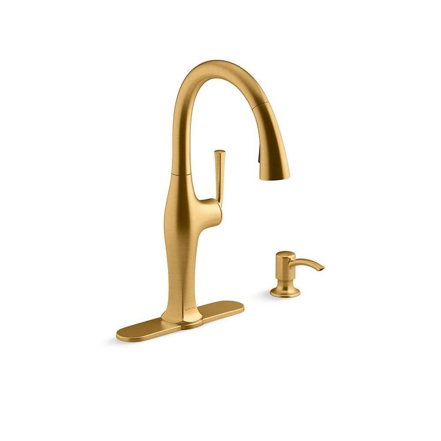 KOHLER Sundae Single-Handle Pull Down Sprayer Kitchen Faucet in Vibrant Brushed Moderne Brass K-R29475-SD-2MB - The Home Depot added by Rescued Room Design