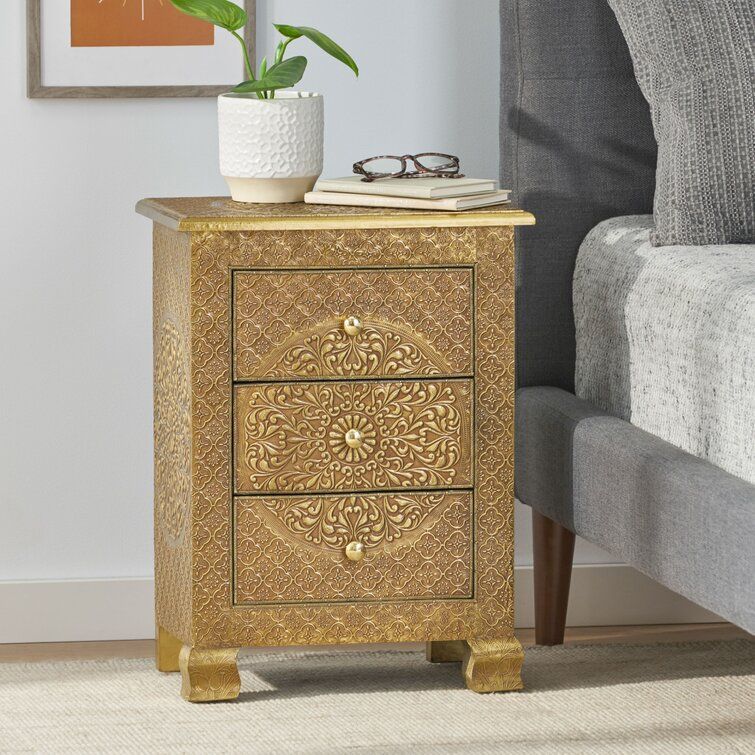 23.5'' Tall 3 - Drawer Solid Wood Nightstand in Gold added by Spoak Member