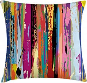 Ambesonne Abstract Throw Pillow Cushion Cover, Multicolored Expressionist Work of Art Vibrant Rainbow Design Tainted Pattern, Decorative Square Accent Pillow Case, 20" X 20", Rainbow Color added by Janae Sullivan