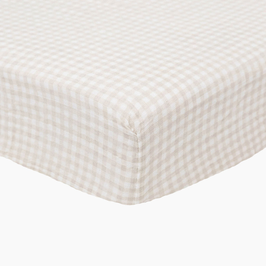 Little Unicorn Cotton Muslin Crib Sheet - Tan Gingham | Babylist Shop added by Kristina Blackford