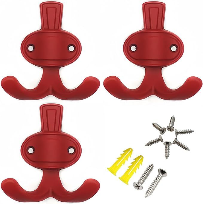 Red Coat Hook Kids Wall Hooks Backpack Rack Hook Cute Double Hooks for Hanging Towel Key in Children's Room Nursery Decorative Metal Wall Mounted 3 Pack (Red) added by Katie Carpenter