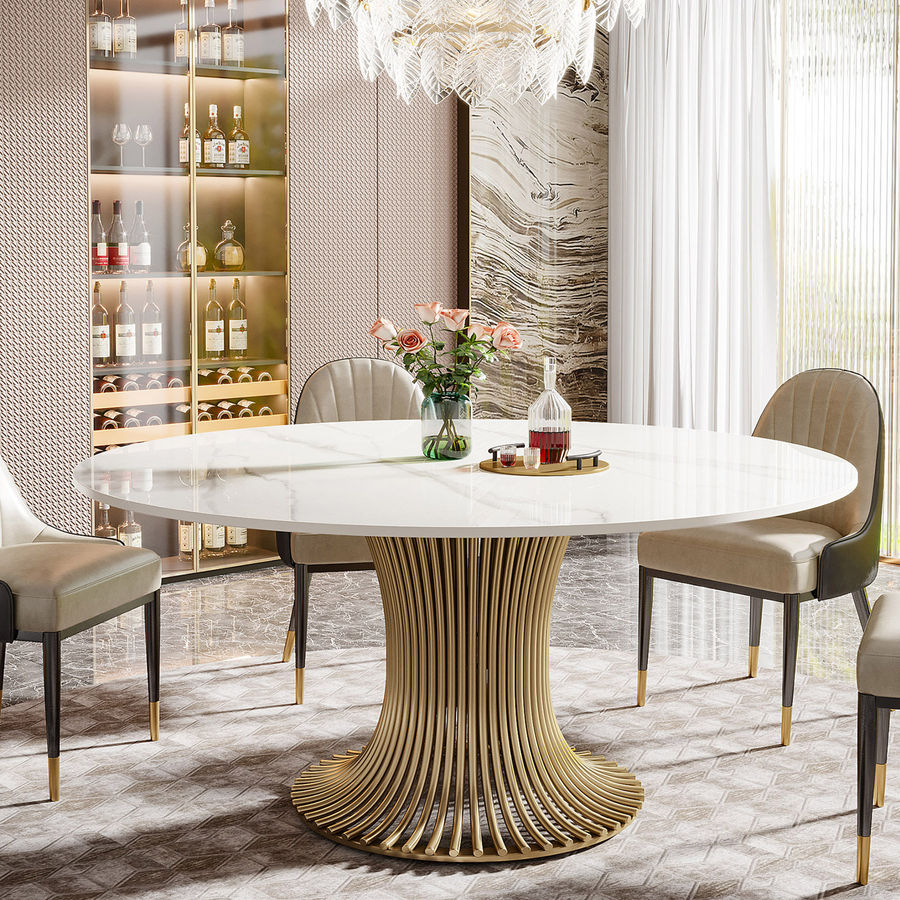 Willa Arlo™ Interiors Babbie 59.9" Luxury Round Sintered Stone Pedestal Dining Table & Reviews | Wayfair added by HELEN SALGADO