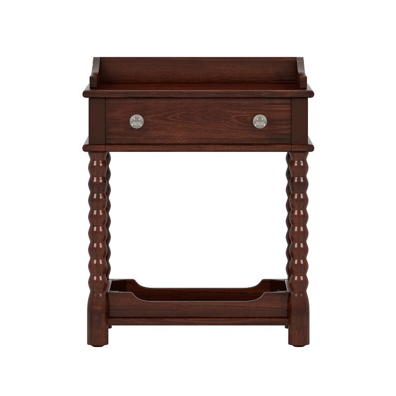 Retro Style Nightstand with Drawer and Open Shelf for Bedroom, Bedside Table with Turned Legs and Metal Handle, Walnut - ModernLuxe added by Kristen Robertson