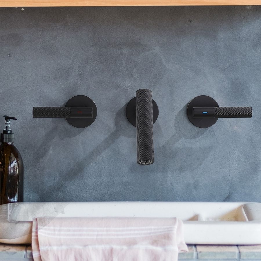 Two Handles Wall Mounted widespread Creative Bathroom Faucet - Bed Bath & Beyond - 38162416 added by Sandy Schargel Interiors