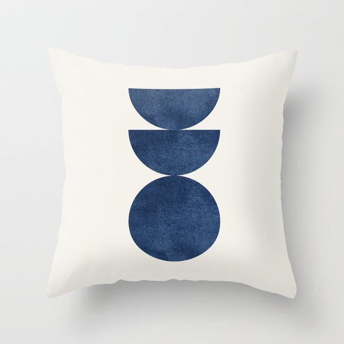 Woodblock navy blue Mid century modern Throw Pillow by MoonlightPrint added by Amanda Manganaro