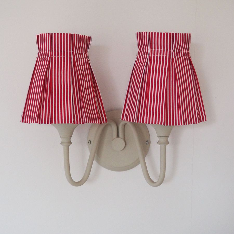 Candle clip box pleat red/white candy stripe fabric loose lampshade added by Serena Finnerty