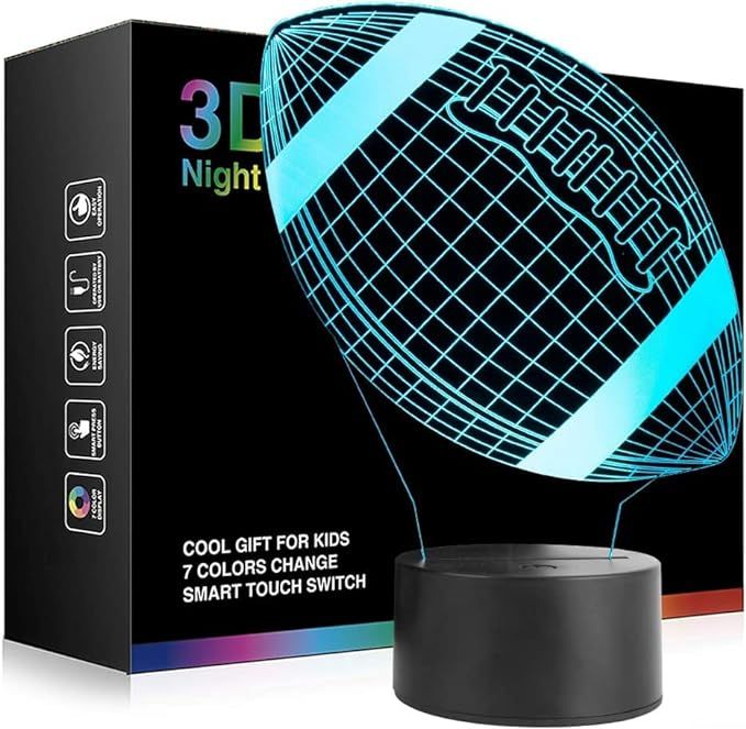 Wiscky Football 3D Night Light Lamps for Kids, Soccer 7 LED Color Changing Table Desk Lamps Lighting Cool Toys Gifts Birthday Xmas Decoration for Sports Fan added by Tiffany Borland