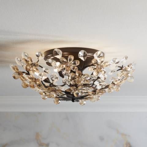Crystal Blooms 21" Wide Clear and Champagne Glass Ceiling Light - #71C16 | Lamps Plus added by Sandy Schargel Interiors