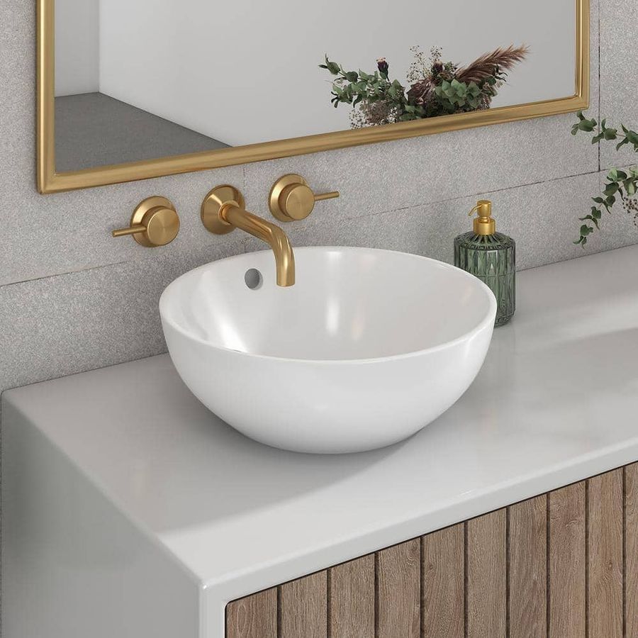 Glacier Bay Zale 16 in. Round Vitreous China Vessel Sink in White 13-0089-W - The Home Depot added by Rescued Room Design