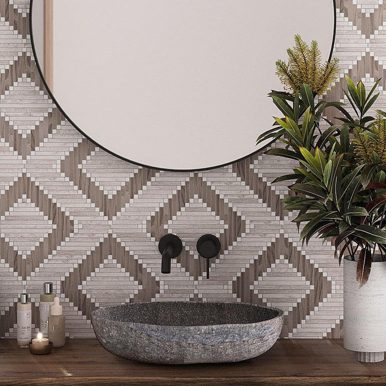 SANTORINI GEOMETRIC WOOD LOOK MARBLE MOSAIC TILE added by Evie Leigh